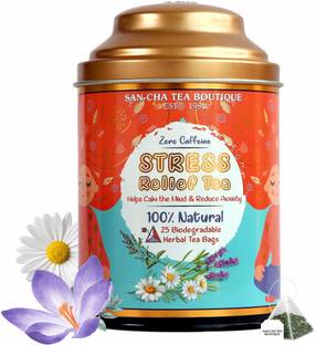 SANCHA Stress Relief Tea| 25 Pyramid Tea Bags| Destress Tea|Tea for Sleep|Caffeine Free Green Tea Bags Tin