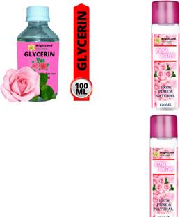 Brightland 100% premium Rose water with Glycerin foe skin men & women(200ML Rose water & 100ml Glycerin ) Men & Women