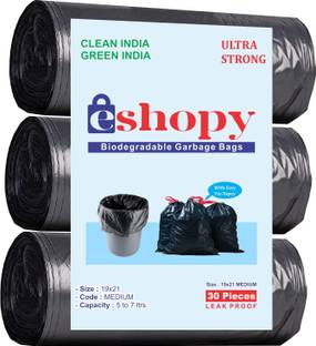 eshopy Garbage bags, Disposable Dustbin bags , Eco-friendly bags, Biodegradable for Trash bag for Home Kitchen & Office Trash Bag ( 90 Bag ) ( Size Medium 19 x 21 inches ) No. of Roll - 3 Medium 6 L Garbage Bag  Pack Of 90
