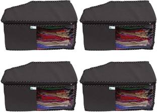 Unicrafts Blouse Covers Blouse Organizer Polka Organiser Non Woven Blouse Storage Bag With a Large Transparent Window Pack of 4 Pc Black Blousecover_Black04