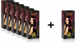 Kaveri Crème Hair Color for Women & Men with goodness of Avocado Long Lasting Hair Color, Soft & Silky Touch (Buy 6 Get 1 Free) , Burgundy
