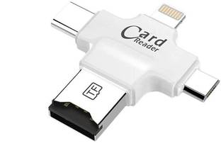 LipiWorld 4in1 OTG Card Reader Lightning Type C Micro USB USB Card Reader 4in1 OTG Card Reader Lightning Type C Micro USB USB Card Reader Like Iflash Idisk for Micro USB,SDHC Lightning Flash Drive (White) Card Reader