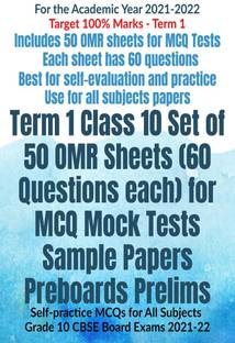 Term 1 Class 10 Set of 50 OMR Sheets (60 Questions each) for MCQ Mock Tests Sample Papers Preboards Prelims