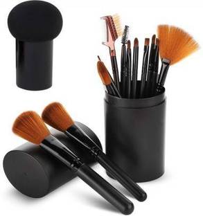 sunisa 12pcs Makeup Eyeshadow Brush Foundation Lips Eyebrows Face Cosmetic Brush Makeup Brushes Tool with Case Holder Kit 1 Mushroom Beauty Blender Black Color (Black)