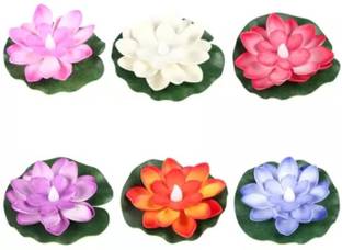 S K Bright Multi Color Lotus LED Candle Floating Candle Flameless LED Candle Waterproof Battery Operated Artificial Floating Lotus Candle for Pool, Glass Bowl Diwali Decoration Home Decor House Warming(Set 0f 6) Candle