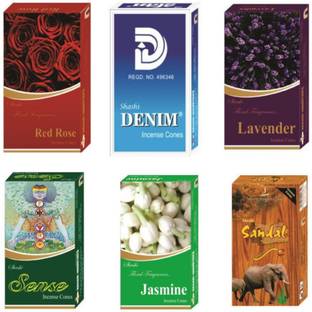 SHASHI Dhoop Cones Fragrance Pack/ Pack Of 12- (120 Units) Denim,Sense, Rose, Lavender, Sandal, Jasmine Dhoop
