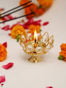 DreamKraft Brass Crystal Diwali Kuber Deepak (Diya Oil Lamp) For Puja Home Decor Brass Table Diya