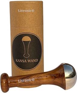 Livronic Kansa Wand Face (SMALL) Bronze Foot Massager With Wooden Handle For Detoxification And Deep Relaxation (BRONZE SIZE – 4.5 cm with 5.2 Inch Handle length) Pack of 1