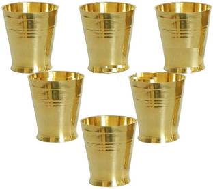 NAVYAKSH Brass Glass Pooja Accessories, Brass Pooja Glass-Pack of 6 (Small) Brass Kalash