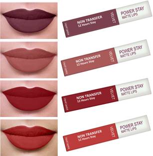 Perpaa Power Stay Liquid Matte Lipstick - Waterproof combo of 4 (Upto12 Hrs Stay)