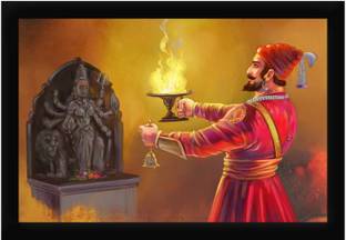 Braj Art Gallery Chhatrapati Shivaji Maharaj praying Maa Bhavani Photo Frame Digital Reprint 19.5 inch x 13.5 inch Painting
