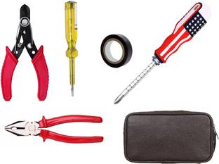GSK Cut 5 in1 Home Tool Kit Set Electrical Repair Tools (Plier, Screwdriver, Line Tester, Electrical Tape, Wire Cutter) with Carry Case Hand Tool Kit