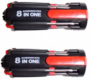 Kreya Enterprise (SET OF 2) 8 in 1 Multi-Function Screwdriver Kit with LED Portable Torch Portable Screwdriver Ratchet Screwdriver Set