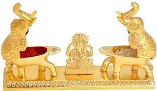 Craftam Ganesha With Elephant Shape Chandan Roli Haldi Kumkum Chawal Box with Roli Rice PacK Decorative Showpiece  -  6 cm