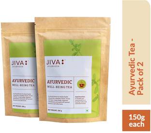 JIVA Ayurvedic Tea - Caffeine Free Tea - Boosts Immunity, Lowers Cholesterol & Improves Digestion - Unflavoured Herbal Tea - 150 g - Pack of 2 Unflavoured Herbal Tea Tin
