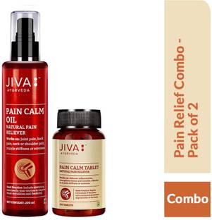 JIVA Pain Relief Combo - Pain Calm Oil (200 ml) & Pain Calm Tablet (120 Tablets) - Ayurvedic Pain Relief Oil for Joint, Back, Knee, Shoulder and Muscular Pain - Pack of 2