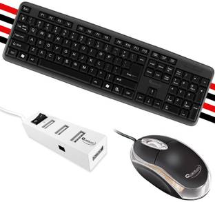 Quantum Hi-Tech QHM7403 Wired Keyboard/QHM222 Wired Mouse/QHM6660 4 Port USB Hub Combo Set