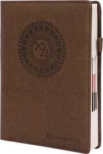 Jhingalala 2022 PU Finish Leather Diary Notebook with Pen Holder Regular Diary Ruled 365 Pages