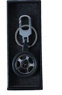 VINAL Mercedes Benz Imported Spinning Tyre Rotary Wheel Locking Metal Keychain for All Cars/Keyring/Car Key Ring/Key Chain for Car and Bikes - Metal Silver Key Chain