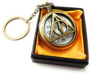 gtrp Antique Metallic Famous Harry Potter Deathly Hallows Triangle Hogwarts Crest Theme Vintage Gandhi Style Pocket Watch Key Chain Key Chain