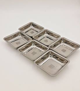 SHLINCO Steel Set of 6 Pcs Microwave Safe Plate for Chat/Snack/Appetizer/Pani Puri, Square Shape, (Silver , 6 Pcs) Quarter Plate