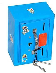 crafthub Almirah Style Coin Box Piggy Bank Gullak for Kids 3 Compartments with 2 Keys Color May Vary Safe Locker