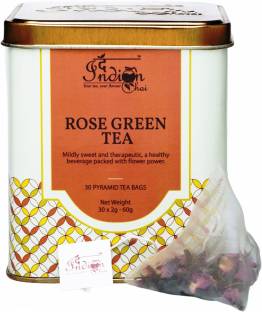 The Indian Chai Rose Green Tea 30 Pyramid Tea Bags for Vitamin C, Relieves Sore Throat, Natural Stress Buster, Boosts Immune System Herbal Infusion Tea Tin
