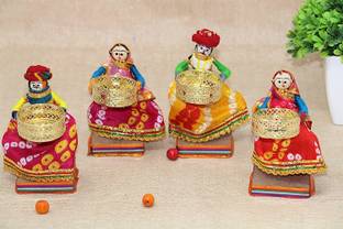 DKCRAFT Handmade Recycled Material Puppet Diyas Rajasthani Dolls Tealight/Diya/Diwali Diya/Idol Diyas Holders Gift for Diwali, MulticolOR 4PC SET Candle