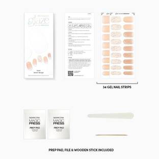 DASHING DIVA Glaze Jewel Beige Artificial Semi Cured Gel Nails Strip- Extension False & Fake Nails for Women & Girl Easy Peel Of Removal-No Glue-No Damage Jewel Beige