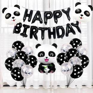 Anayatech 3 panda theme birthday combo-13 pc happy birthday foil,3 panda foil,8 confeeti,26 balloon. pack of 50