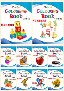 Pocket Colouring Books For Kids ( 10 Books) | Coloring Books Of Birds, Animals, Colours, Shapes, Alphabet, Numbers, Flowers, Objects, Vegetables, Fruits