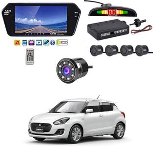 RKPSP 7 Inch 16:9 TFT LED Car Rearview Monitor Mirror with Touch Button With Black Parking Sensor & Camera For Swift New Universal For All Models Car Stereo