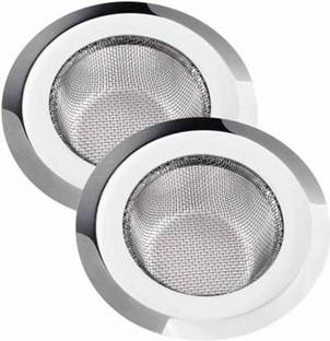 SHREE KRISHNA STEEL Stainless Steel Sink Strainer Kitchen Drain Net Basin Basket Filter Stopper Drainer/Jali (Size-2) Silver Pack of 2 Strainer