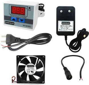 shockley electronics XH-W3001-50 to 110c Intelligent Digital Thermostat temperature controller combo (220V / 1500W) + FAN + MAINS POWER CORD + DC Female Jack + 12V 1Amp Adapter Temperature Sensor and Controller Electronic Hobby Kit