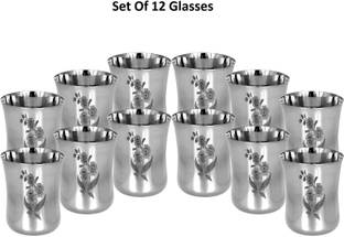 Aandhi (Pack of 12) High Quality Stainless Steel Tableware Drinkware Printed Drinking Glasses Glass Set Water/Juice Glass