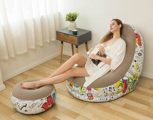 HUENISH Inflatable Air Chair with Footstool Vinyl 1 Seater Inflatable Sofa