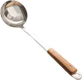 HEXONIQ Stainless Steel Long Soup Ladle, Professional Kitchen Serving Spoons with Wooden Handle, Large Serving Ladle Chef Spoon for Cheese Soup, Chili, Gravy, Salad Dressing or Other Foods Kitchen Tool Set