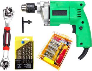 Shopper52 10mm Powerful Electric Drill Machine with 13Pcs Drill Bit Set, 32PC Srewdriver Jackly and 48in1 Wrench Spanner Set DRL13PTLSQ48in1 Angle Drill
