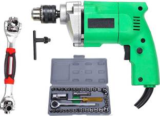 Shopper52 10mm Powerful Electric Drill Machine with 40PC Screwdriver Set and 48in1 Wrench Spanner Set ...