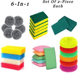 STT Plastic Scrubber, Stainless Steel Scrubber, Heavy Duty Kitchen Scrubber, Scrub Pad with Sponge 2 in 1, Super Absorbent Magic Sponge & Scratch Proof Scrubber Pad Scrub Pad