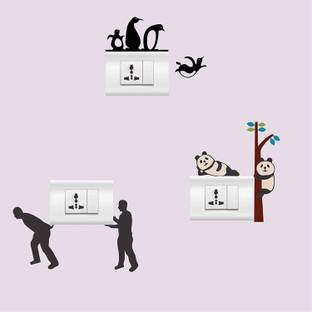 Asmi Collections 30 cm Funny Panda, Penguin Wall Stickers for Light Switches Self Adhesive Sticker