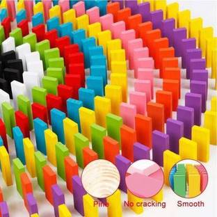 WHITE POPCORN 120 pcs 12 Color Wooden Dominos Blocks Set, Kids Game Educational Play Toy, Domino Racing Toy Game
