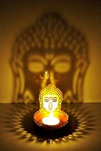 ShikharRetails Shadow Buddha Brass Tealight Holder