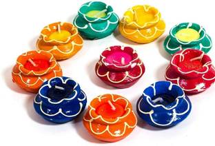DAKSH HANDICRAFT Terrocota Handi Diya with wax- Pack of 10 - Handmade- For Decoration and Gifting Candle
