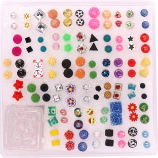 Honbon Jewellery Earrings for Women Combo of 60 Stud Tops Earring for Women and Girls (Multi-color) Plastic Stud Earring