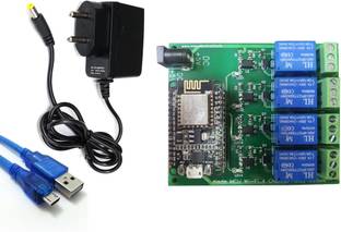 Easy Electronics NodeMCU Based 4-Channel Relay Board Micro Controller Board + 5V 1 Amp Adaptor + Usb Cable (Combo) Electronic Components Electronic Hobby Kit