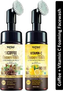 vaydo Coffee + Vitamin C Foaming  with Built-In Face Brush for Deep Cleansing – Brightening & smoothen Skin, Deep Cleansing, Anti Pollution Face wash No Parabens, Sulphate, Silicones & Color (2 Foaming Face wash) Face Wash