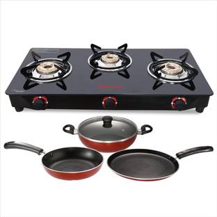 Butterfly 3B TOP + 3 PCS NON STICK NON-INDUCTION COOKWARE SET Glass Manual Gas Stove