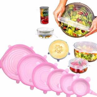 lockup Silicon Reusable Strech Elastic Cover Lids Seal for Bowls Dishes Utensils Glass Flexible Strechable Microwave Pink & Yellow 8.165574537258166 inch Lid Set