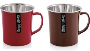 Nabhya 270ML Inner Steel Plastic Cups for Coffee Tea Cocoa, Campings with Handle, Portable & Easy Clean Cups for Coffee Tea Cocoa, Campings with Handle, Portable & Easy Clean Stainless Steel, Plastic Coffee Mug